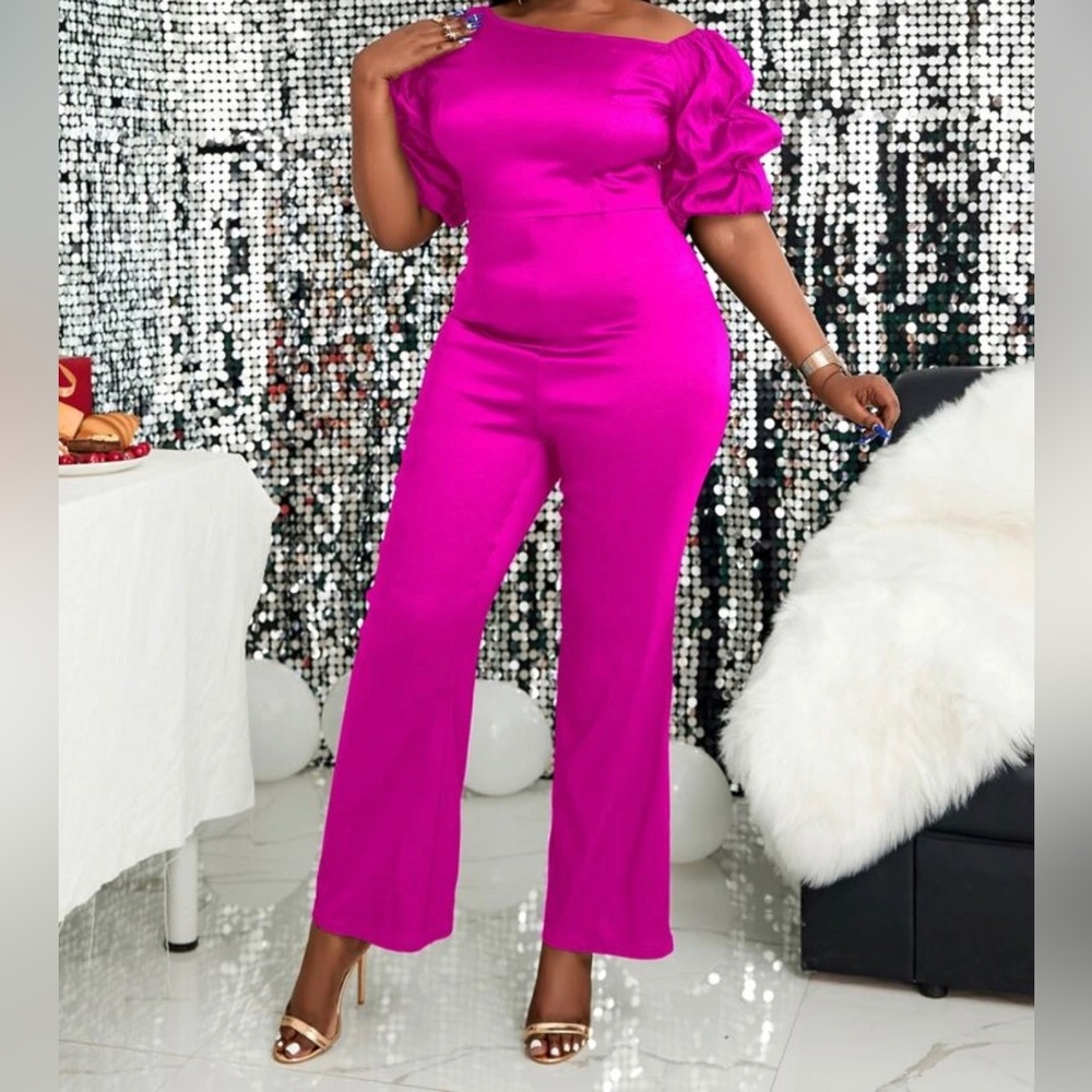 Hot Pink Ruffle sleeve Jumpsuit